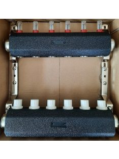 Osztó-gyűjtő 9 fűtési körrel, áramlásmérővel, rozsdamentes acél házzal 1"-3/4" BRH