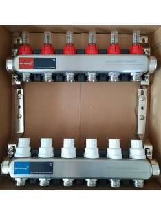 Osztó-gyűjtő 10 fűtési körrel, áramlásmérővel, rozsdamentes acél házzal 1"-3/4" BRH