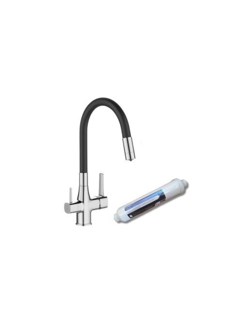 Invena Glamour  konyhai csaptelep flexi kifolyócsővel, pult alá szerelhető IVÓVÍZ SZŰRŐVEL, fekete-króm 