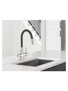   Invena Glamour  konyhai csaptelep flexi kifolyócsővel, pult alá szerelhető IVÓVÍZ SZŰRŐVEL, fekete-króm 