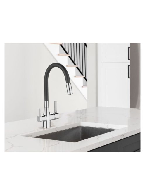 Invena Glamour  konyhai csaptelep flexi kifolyócsővel, pult alá szerelhető IVÓVÍZ SZŰRŐVEL, fekete-króm 