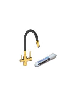   Invena Glamour  konyhai csaptelep flexi kifolyócsővel, pult alá szerelhető IVÓVÍZ SZŰRŐVEL, fekete-arany