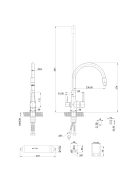 Invena Glamour  konyhai csaptelep flexi kifolyócsővel, pult alá szerelhető IVÓVÍZ SZŰRŐVEL, fekete-arany