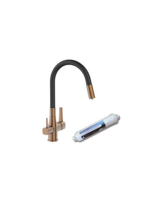 Invena Glamour  konyhai csaptelep flexi kifolyócsővel, pult alá szerelhető IVÓVÍZ SZŰRŐVEL, fekete-réz