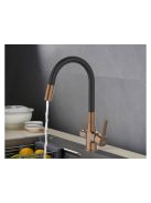 Invena Glamour  konyhai csaptelep flexi kifolyócsővel, pult alá szerelhető IVÓVÍZ SZŰRŐVEL, fekete-réz