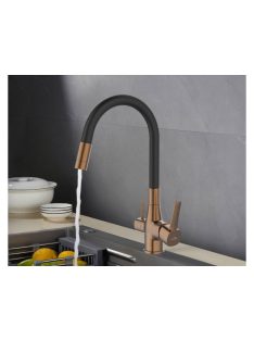   Invena Glamour  konyhai csaptelep flexi kifolyócsővel, pult alá szerelhető IVÓVÍZ SZŰRŐVEL, fekete-réz