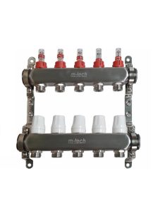   Osztó-gyűjtő 5 fűtési körrel, áramlásmérővel, rozsdamentes acél házzal 1"-3/4" M-tech UniTherm