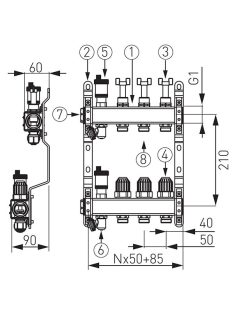 Osztó-gyűjtő 11 körös padlófűtéshez inox Ferro